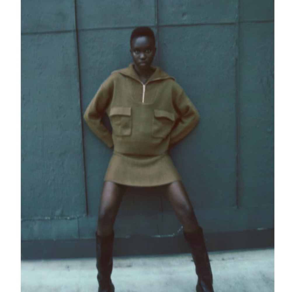 Zara High Collar Knit Sweater, Army, Size M